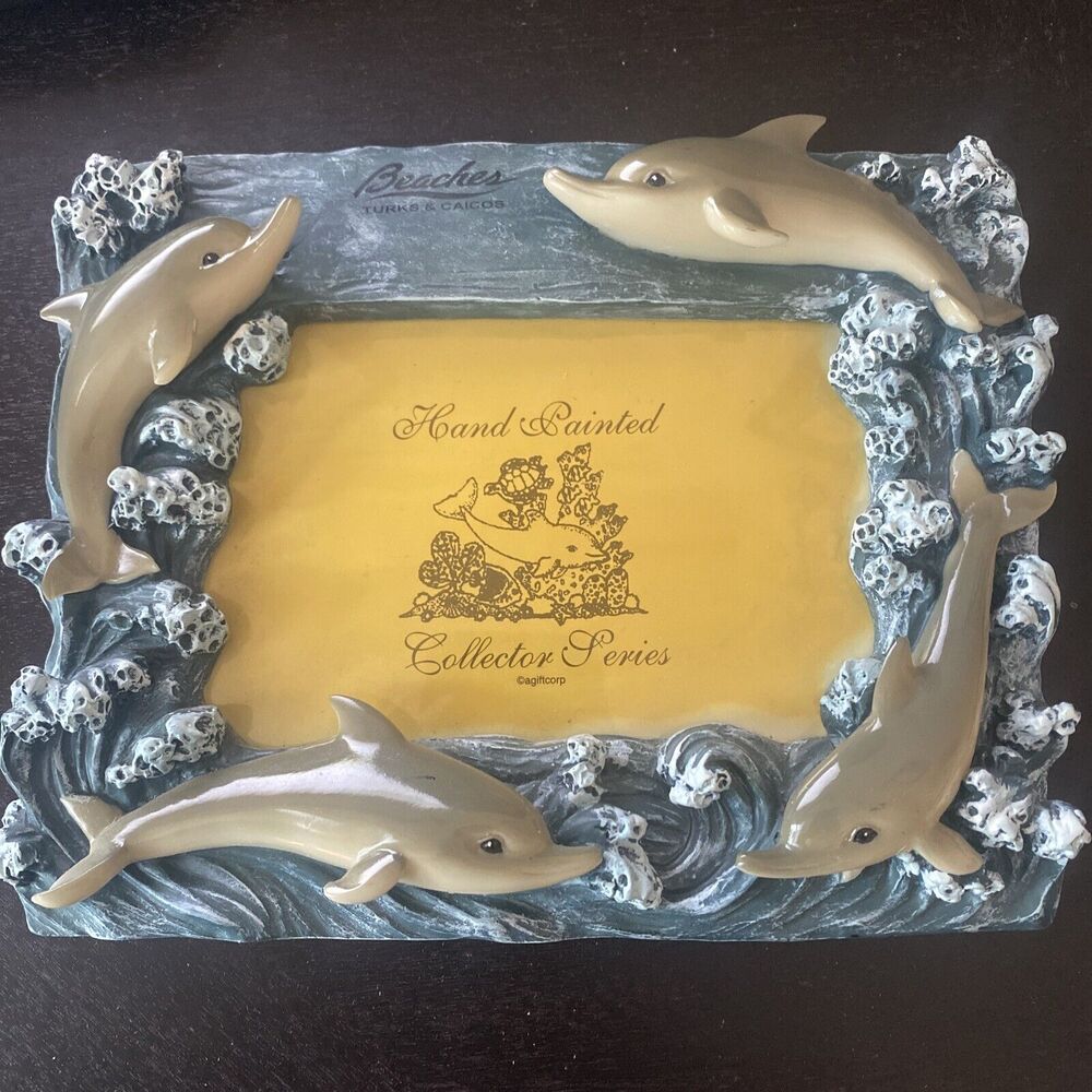 Beaches Turks & Caicos Dolphin Picture Frame Hand Painted Collector Series 5x3.5